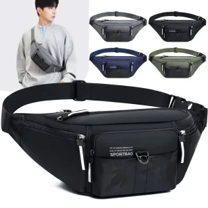 Custom Logo Oxford Waterproof Anti theft Large Capacity Portable Grey Stylish Men’s Belt Waist Bag with Zipper Closure
