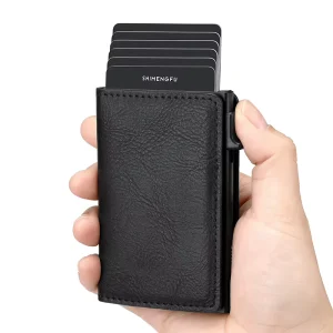 Custom Logo PU Aluminium Anti RFID Pop Up Wallet RFID Blocking Card Holder Name ID Card Holder for Men