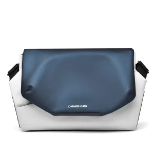 Custom Logo PU Fashion Color Block Men’s Minimalist Waterproof Casual Crossbody Shoulder Messenger Bag Anti-Theft White Blue