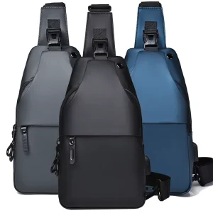 Custom Logo PU Leather Smart Side Casual Pouch Travel Messenger Men Sling Chest Crossbody Fanny Pack Men’s Bag Waist Bags
