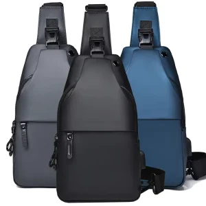 Custom Logo PU Leather Smart Side Casual Pouch Travel Messenger Men Sling Chest Crossbody Fanny Pack Men’s Bag Waist Bags
