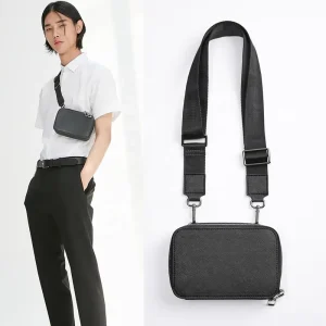 Custom Logo PU Saffinao Leather Men’s Mini Crossbody Sling Pack Shoulder Messenger Bag for Men
