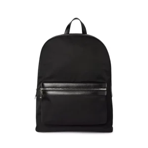 Custom Logo Patch Faux Leather Backpacks with Nylon Large Capacity Laptop Travel Backpack Men’s Backpacks