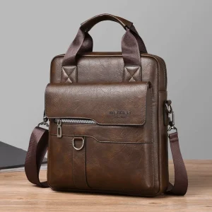 Custom Logo Retro Men Business Bag Wear-resistant PU Leather Large Capacity Single Shoulder Crossbody Laptop Briefcase Handbag