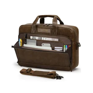 Custom Logo Retro Oil Wax Leather Genuine Leather Laptop Briefcase Shoulder Strap Business Travel Men’s Stylish Briefcase Bag