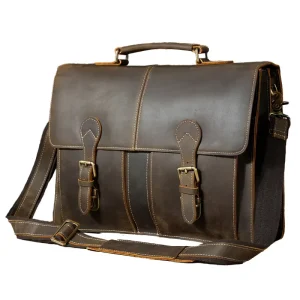 Custom Logo Retro Vintage Men’s Genuine Cow Leather Laptop Briefcase with 30 40L Capacity Waterproof Alloy Buckle Cotton Lining