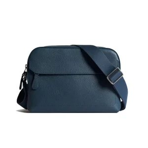 Custom Logo Sapphire Pebble Leather Men’s Small Cross Body Sling Shoulder Messenger Bag for Men
