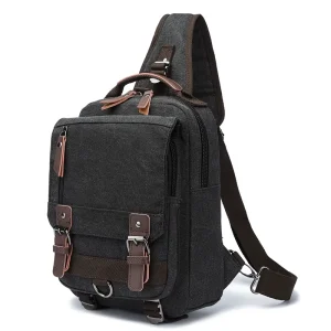 Custom Logo Single Strap Canvas Men’s Rucksack Fashion Vintage Outdoor Messenger Shoulder Bag Zipper Summer Crossbody Sling Bag