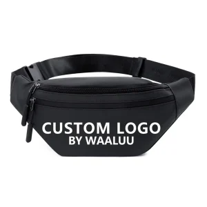 Custom Logo Smooth Leather Black Men’s Designer Fanny Pack Fashion Waist Belt Bag for Men