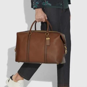 Custom Logo Smooth Vegan Leather Saddle Men Fashion Travel Duffel Weekender Overnight Bag