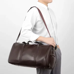 Custom Logo Solid Color Waterproof Sport Gym Shoulder Travel Men PU Duffle Bag with Zipper Closure and Shoe Compartment