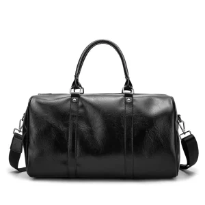 Custom Logo Travelling Bag Vegan PU Leather Travel Duffle Bag Men’s Large Capacity Vintage Duffel Bag for Men