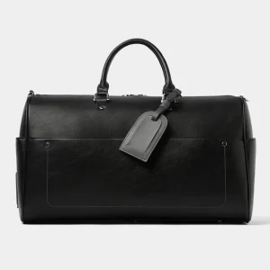 Custom Logo Vegan PU Leather Black Men’s Travel Duffle Weekender Overnight Bag for Men