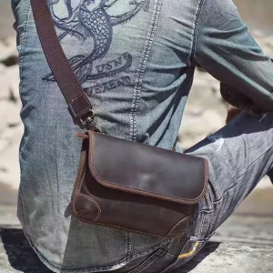 Custom Logo Vintage Crazy Horse Genuine Leather Handmade Unisex Messenger Shoulder Envelope Bag Casual All Seasons