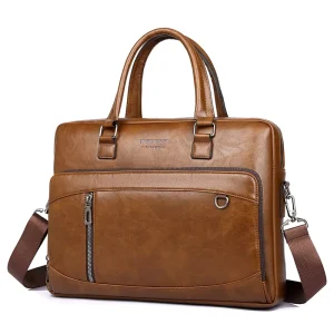 Custom Logo Vintage Fashion Briefcase PU Leather Men’s Handbag Large Capacity Retro Business Tote Laptop Durable