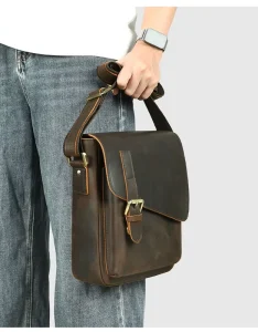 Custom Logo Vintage Fashion Men Crossbody Laptop Shoulder Bag Casual Genuine Leather Business Sling Satchel Handbag Waterproof