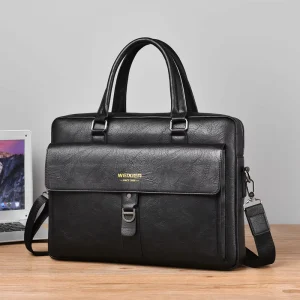 Custom Logo Vintage High Quality Men Briefcase PU Leather Men’s Handbag Large Capacity Men Retro Business Laptop Bag