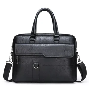 Custom Logo Vintage High Quality Men’s PU Leather Briefcase Large Capacity Retro Business Laptop Soft Office Bag Wear resistant