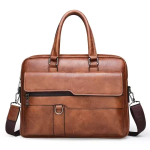 Custom Logo Vintage Men Briefcase PU Leather Men’s Handbag Large Capacity Retro Business Laptop Briefcase