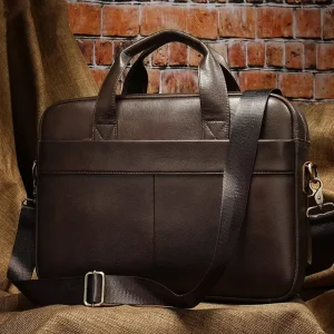 Custom Logo Vintage Men’s Bag Genuine Leather Laptop Bag Business Men’s Leather Briefcase 15 Inch Office Laptop Messenger Bag