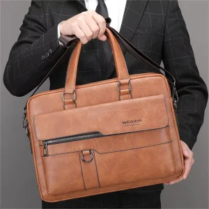 Custom Logo Vintage Men’s Laptop Bag Briefcases Business Leather Messenger Crossbody Shoulder Bag Men Briefcase