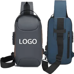 Custom Logo Vintage Men’s Waterproof Chest Bag USB Port Anti Theft Lock Zipper Closure Outdoor Daily Use Summer