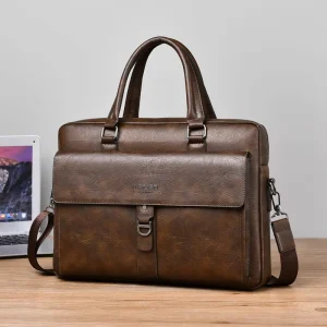 Custom Logo Vintage PU Leather Men Briefcase Large Capacity Retro Business Single Shoulder Messenger Laptop Handbag