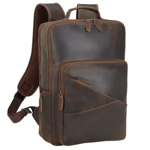 Custom Logo Vintage Pure Cowhide Laptop Computer Backpack Bag Men Crazy Horse Full Grain Genuine Cow Leather Backpack