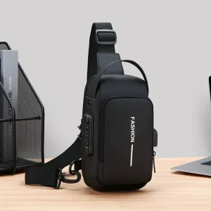 Custom Logo Waterproof Multi Functional Password Lock Fashionable Chest Bag Men’s Crossbody Shoulder Bag with USB