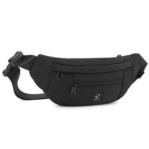 Custom Logo Waterproof Nylon Adjustable Sport Waist Chest Sling Fanny Pack Travel Bag Black