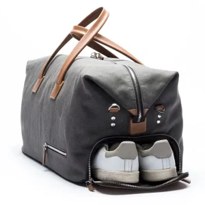 Custom Logo Waterproof Waxed Canvas Men’s Travel Sport Overnight Duffle Weekender Bag With Shoe Compartment