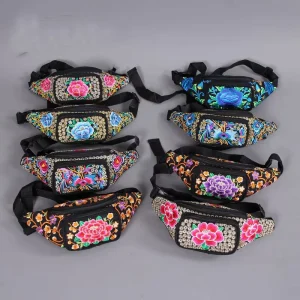 Custom Logo Women Embroidery Waist Bag Floral Embroidered Fanny Pack Mobile Phone Festival Tribal Purse Pouch Case