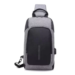 Custom Low MOQ Waterproof Fashion Chest Pack USB Charging Sling Men’s Backpack Zipper Closure Black Polyester