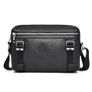 Custom Luxury Black Leather Men’s Messenger Bag High Quality Crossbody Bag with Large Capacity for Small Items