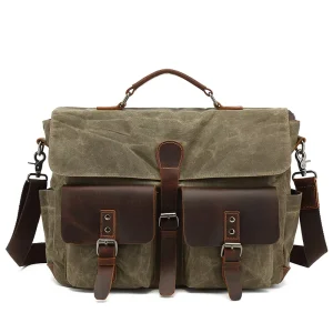 Custom Luxury Vintage Men’s Waxed Canvas Briefcase High Quality Business Portable Canvas Messenger Bag Briefcase