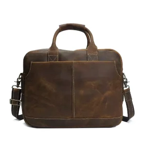 Custom Men 14 Inch Vintage Cowhide Briefcase Crossbody Bag Genuine Leather Laptop Bag Crazy Horse Leather Messenger Bag