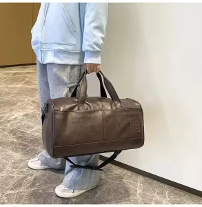 Custom Men Large Capacity Travel Overnight Waterproof Sport Weekender Gym PU Leather Duffle Bag