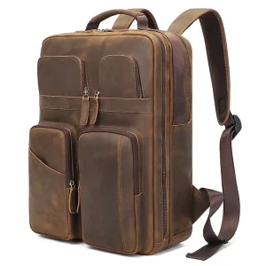 Custom Men Leather Backpack Fashion Luxury Waterproof College School Backpack