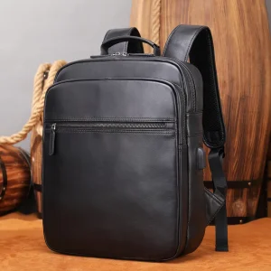 Custom Men Leather Backpack Large Capacity Travel School Backpack Genuine Leather Laptop Backpack for Men