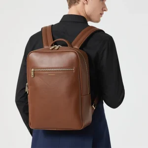 Custom Men’s Backpack Business Brown PU Leather Laptop Backpack for Men
