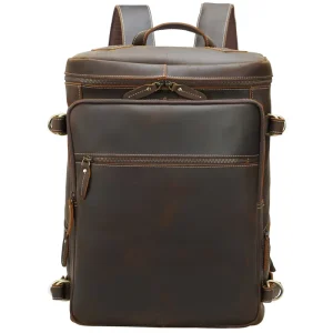 Custom Men’s Bag Vintage Real Full Grain Crazy Horse Leather Travel Backpack Men’s 15.6 Inches Laptop Back Pack