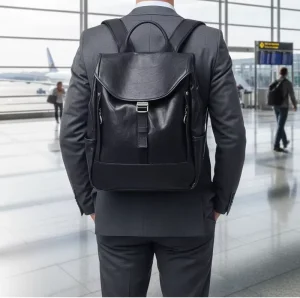 Custom Men’s Business Travel Genuine Leather Backpack Large Capacity 14 Inch Laptop Bag Waterproof Leather Backpack