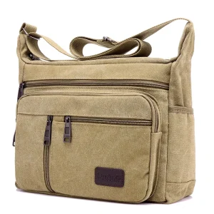 Custom Men’s Canvas Logo Durable Multi Layer Large Capacity Urban Simplicity Style Casual Travel Business Crossbody Bag