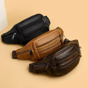 Custom Men’s Casual Crossbody Shoulder Chest Bag Genuine Leather Waist Bags Brown Retro Cow Leather Bags for Men