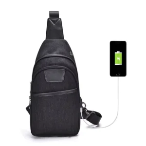 Custom Men’s Crossbody Bag with USB Plug & Earphone Holes Personalized Label Fashion Polyester Travel Bag
