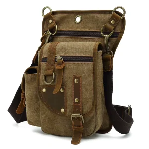 Custom Men’s Durable Canvas Waist Pack Pouch Fashion Outdoor Hiking Utility Thigh Drop Leg Bag with Zipper Closure
