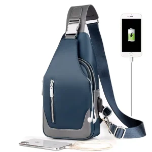 Custom Men’s Fashion Messenger Bag Oxford Cloth Shoulder Chest Crossbody Handbag with USB Charging Casual Multifunction Design