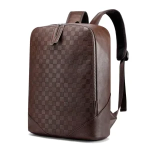 Custom Men’s Faux Leather Laptop Backpack Unisex Classic Travel Bag Zipper Closure Waterproof Polyester USB Portable