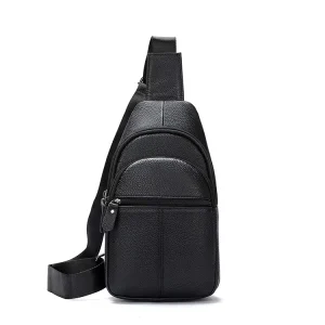 Custom Men’s Full Grain Genuine Leather Vintage Luxury Sling Shoulder Bag Black Crazy Horse Chest Outdoor Cross Body Messenger
