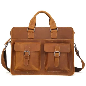Custom Men’s Genuine Leather Briefcase Handbag for Work & Office Laptop Conference Bags for Business Documents Men’s Briefcase